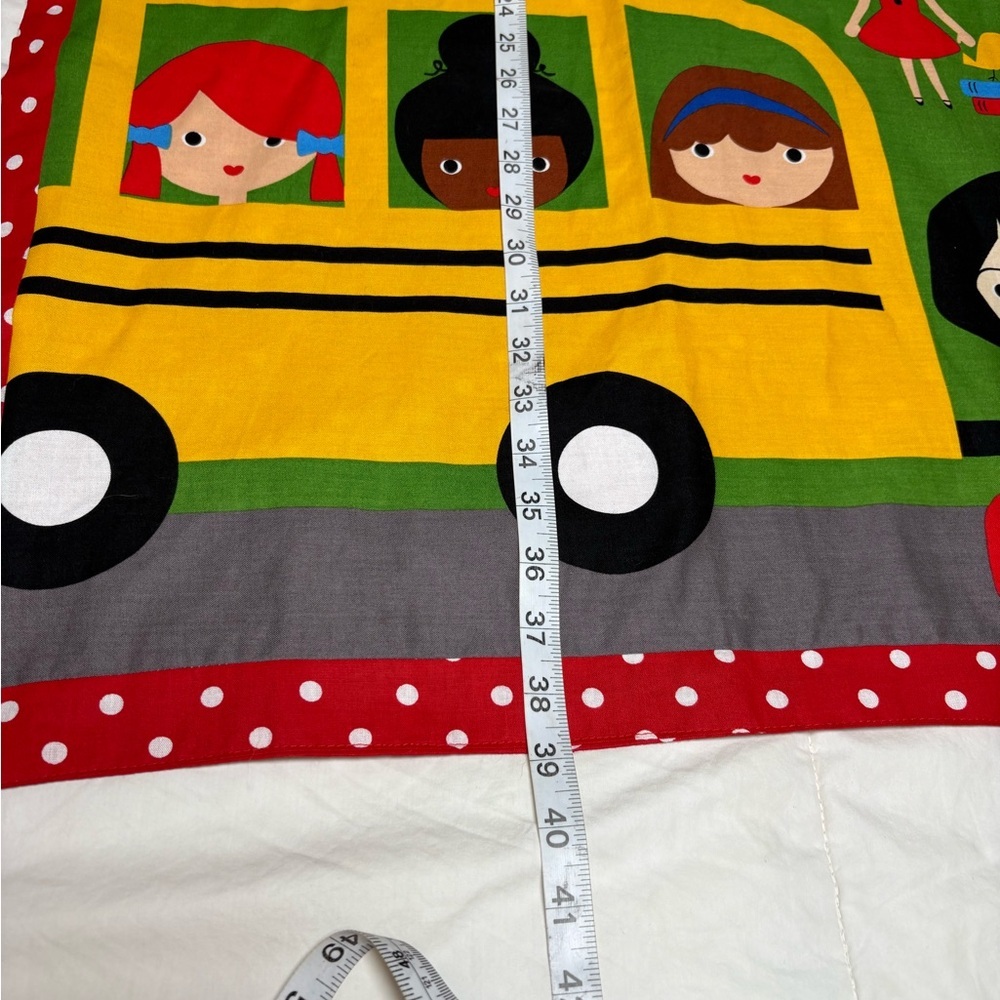 Colorful School House and School Bus Themed Apron with Polka Dot Background - Picture 6 of 10